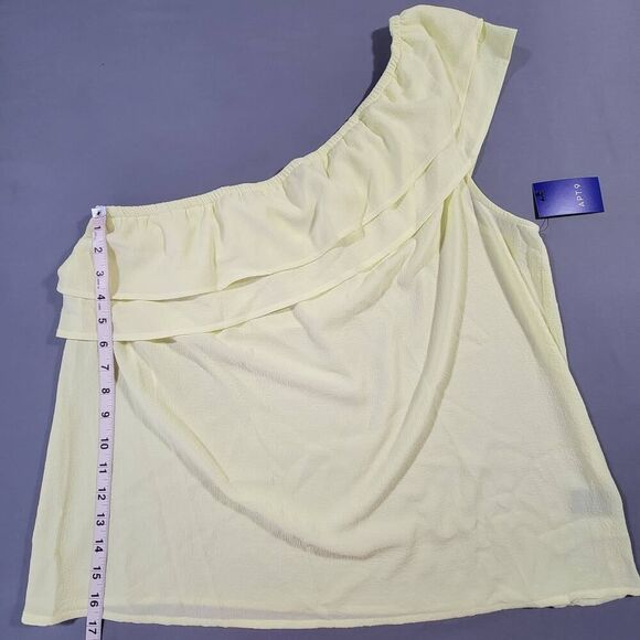 Apt. 9 Yellow Shirt Ruffled One Shoulder Blouse Stretch NEW $30 Women's Size XL - Picture 7 of 9